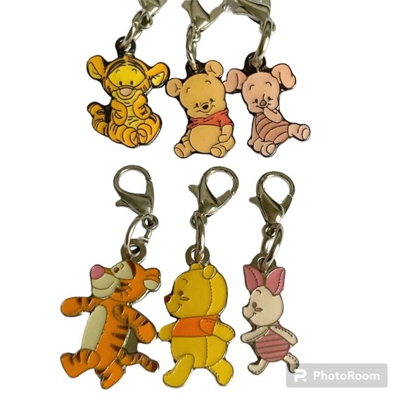 Vintage Disney Winnie The Pooh Tigger Piglet 6 Clip Charms Purse Zipper Pull - Picture 1 of 11